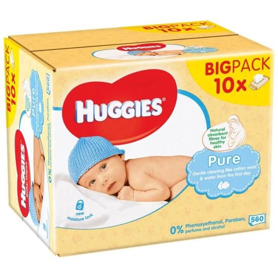 Huggies Pure Lingettes Bébé Peau Sensible 560 Pièces (10x56) - Sans Parfum Ni Parabène
