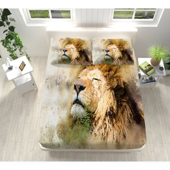 Drap Housse 140x190 Cm + 2 Taies 65x65 Cm - Microfibre Douce, Poche Profonde 30 Cm - Motif éléphant D'Afrique - Pour 1 Personne