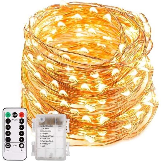 Guirlande Lumineuse 120 LEDs 15 Mètres - 8 Modes - IP65 étanche - Télécommande - Pour Noël, Jardin, Fêtes, Terrasse - Blanc Chaud