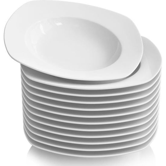 Malacasa Série ELISA 12pcs Porcelaine Assiettes à Soupe Pâte Creuse Plat 8.5"/21.5*21.5*4cm Service Vaisselles de Table