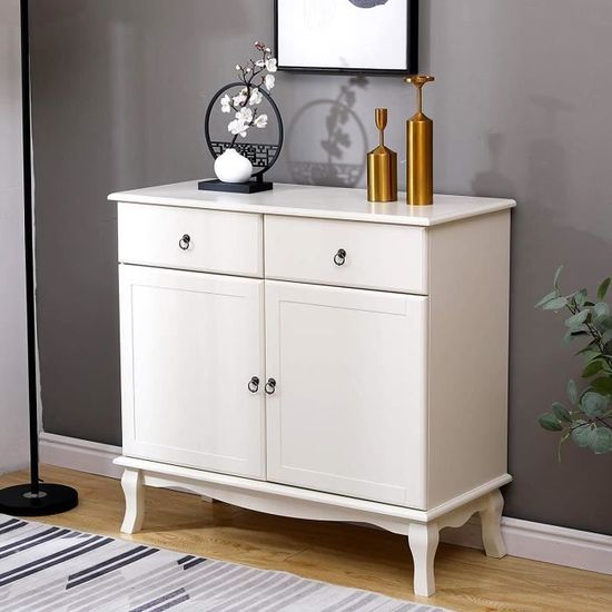 Buffets Armoire d'appoint Commode Blanche en MDF avec 2 Tiroirs