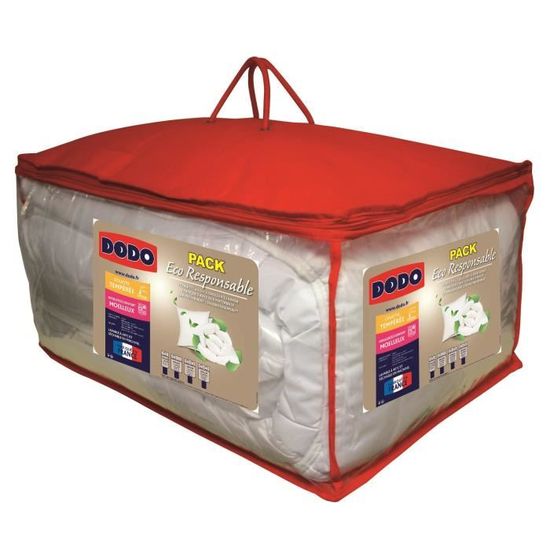DODO Pack ECO RESPONSABLE - 1 couette 140x200cm + 1 oreiller 60x60cm blanc