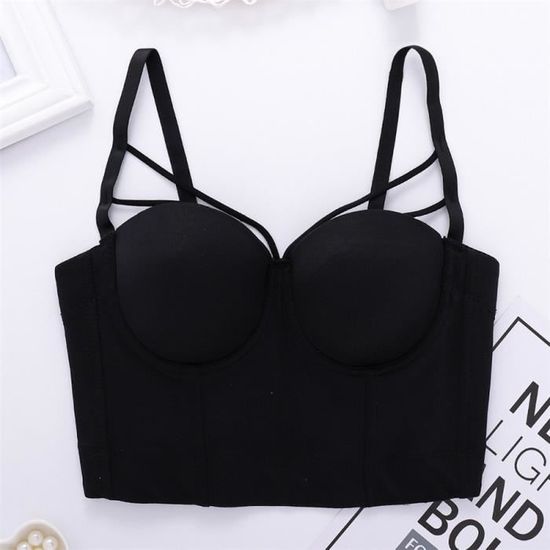 Corset Bustier Femme Dentelle Brodée – Sans Bretelles, Push-up – Polyester, Couleur Noire – Taille S/M/L