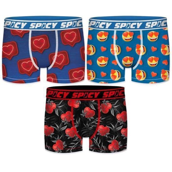 SPICY Lot de 3 boxers microfibre imprimes coeur homme Multicolore Cdiscount Pret a Porter