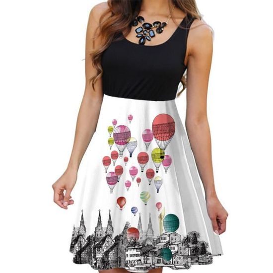 Robe Midi Bohème D'Été Pour Femme - Col Rond, Sans Manches, Imprimé Fleurs 3D, Poche, En Polyester - 4