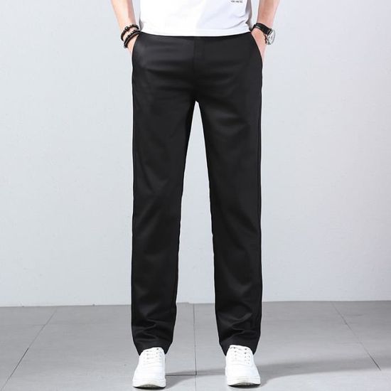 Pantalon Homme Ete Regular Fit Grande Taille Jambe Droite INSFITY Noir Noir Cdiscount Pret a Porter
