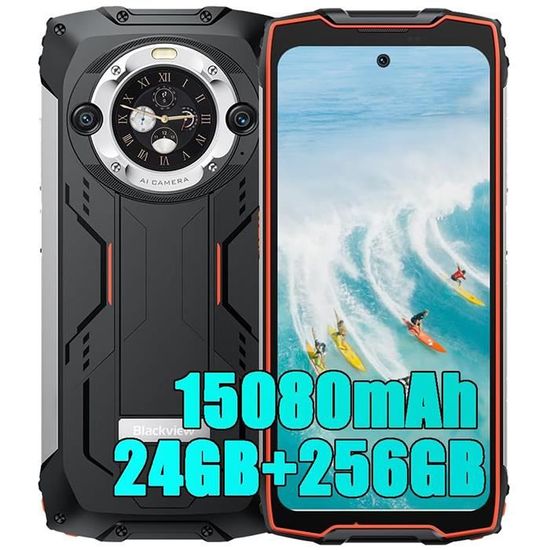 Blackview BV9300 Pro Téléphone Portable Incassable 24Go+256Go MTK G99 Android 13 15080mAh 33W 64MP+32MP 6.7" NFC Etanche - Orange