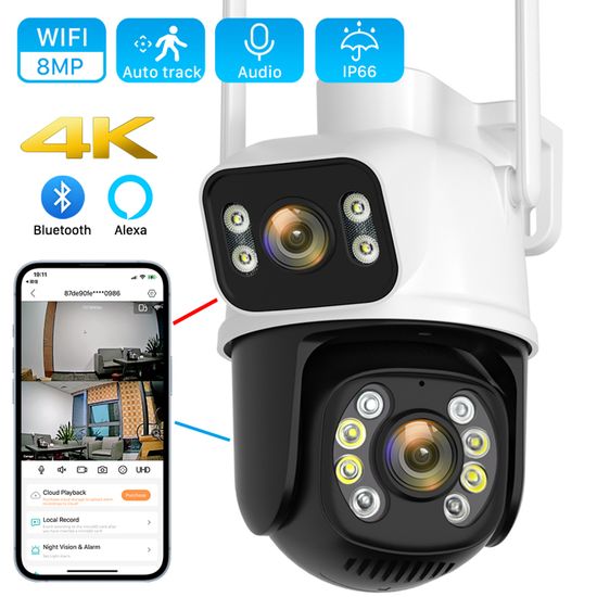 Caméra Surveillance Wifi Extérieure Ptz À Double Objectif, Zoom 8X