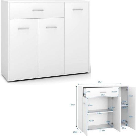 Armoire De Rangement 6 Portes 9 étagères - Meuble Multifonction Blanc 106x37x180cm, Pour Cuisine, Salon, Bureau