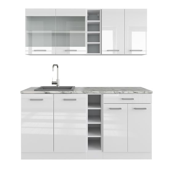 Cuisine R-Line gris noble/blanc 160cm , PT Chêne Vicco Cuisine R-Line gris noble/blanc 160cm , PT Chêne Vicco