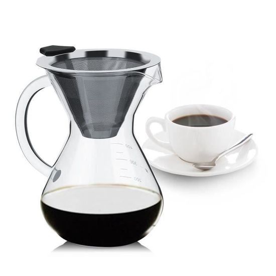 Cafetière Filtre Manuelle 400 Ml En Verre Avec Manchon Bois Et Filtre Inox - Pour Café Maison Aromatique