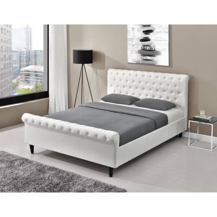 Chambord Lit Adulte Contemporain En Metal Et Mdf Simili Blanc
