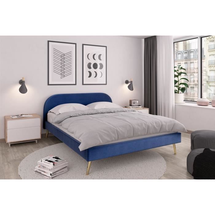 166 Bleu Menzzo Meghan T/ête de lit Velours