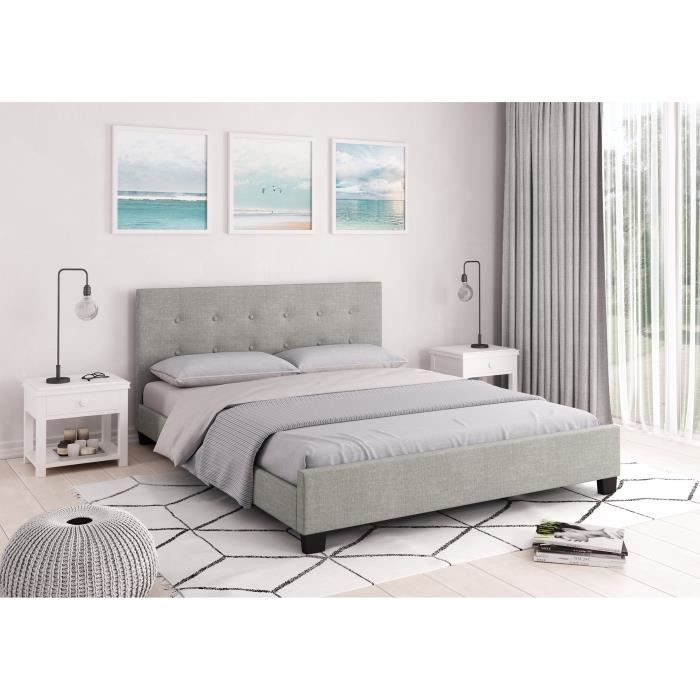 Dreams Lit Tissu Gris Clair Sommier Et Tete De Lit L 140 X L