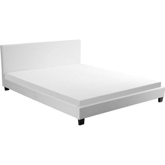 MONACO Lit adulte contemporain avec LED - Simili blanc - Sommier et tête de lit inclus - l 140 x L 190 cm MONACO Lit adulte contemporain avec LED - Simili blanc - Sommier et tête de lit inclus - l 140 x L 190 cm
