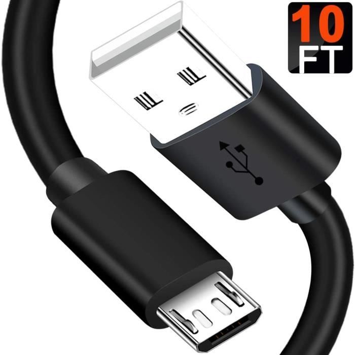 Câble Micro USB 3m, Chargeur Rapide Compatible pour Galaxy S7 Edge S6 J3 J5 J7, Manette PS4, Android, Honor, Sony, HTC, Nexus, LG