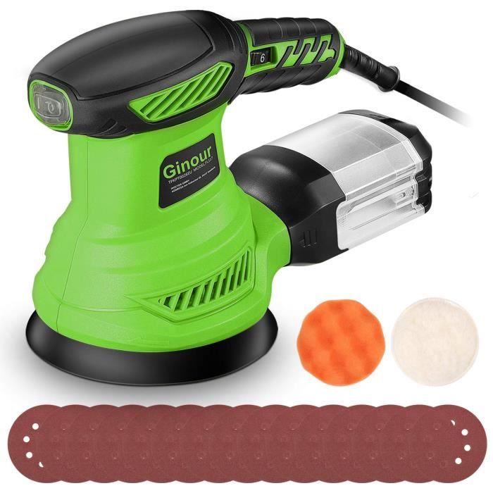 Ponceuse Excentrique, Ginour 300W 12000 OPM Ponceuse Rotative avec 6 Vitesses