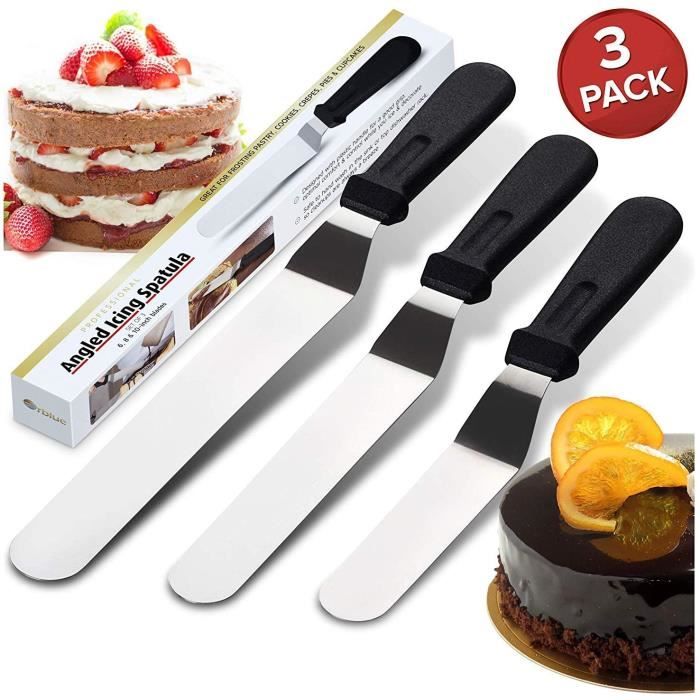 Spatules coudées à pâtisserie - Spatule à Glaçage en Acier Inoxydable Gâteau Pâtisserie Palette Pelle Cuisine Lisse, Lot de 3, Noir