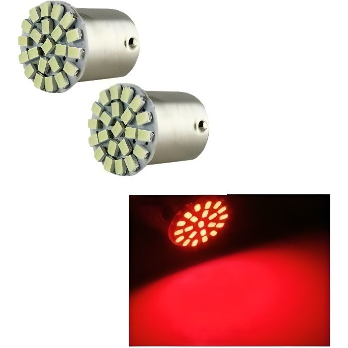 BA15S Ampoule LED P21W 1156 Rouge 22 smd Veilleuse pour Feux Stop Arriere Auto Moto