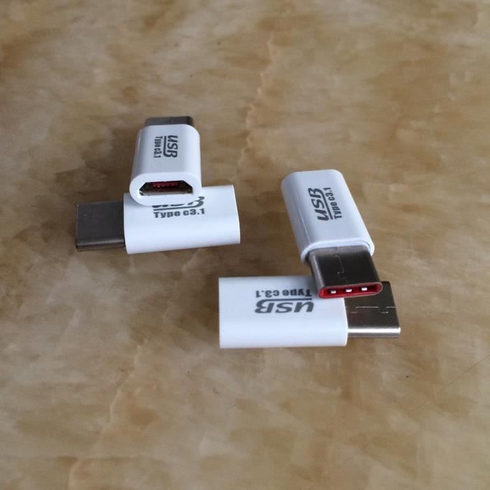 Micro USB Type-C Adaptateur blanc pour LeTV Meizu Xiaomi OnePlus Google ZUK Nokia téléphone etc ...