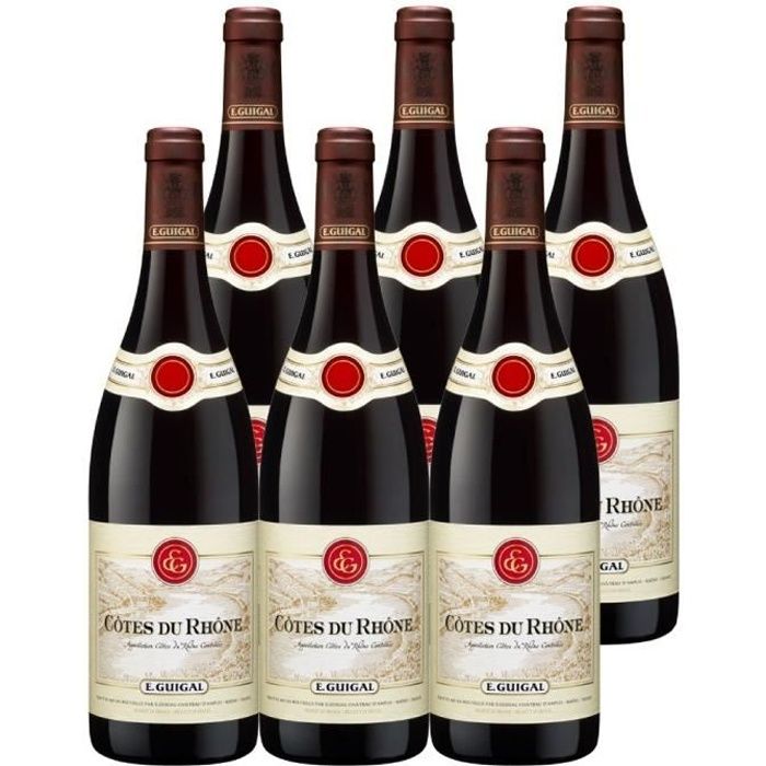Côtes du Rhône Rouge 2019 - Lot de 6x75cl - Maison Guigal - Vin AOC Rouge de la Vallée du Rhône - Cépages Grenache, Syrah, Mourvèdre
