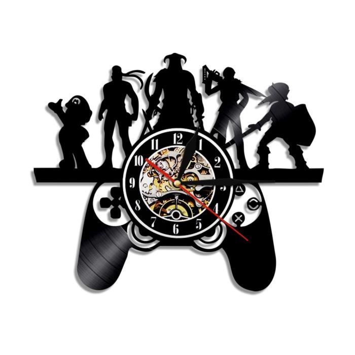Contrôleur de jeu Design artiste éléments noir horloge murale suspendue lumière magique Geek Gamer jeu contrôleur d-No Led