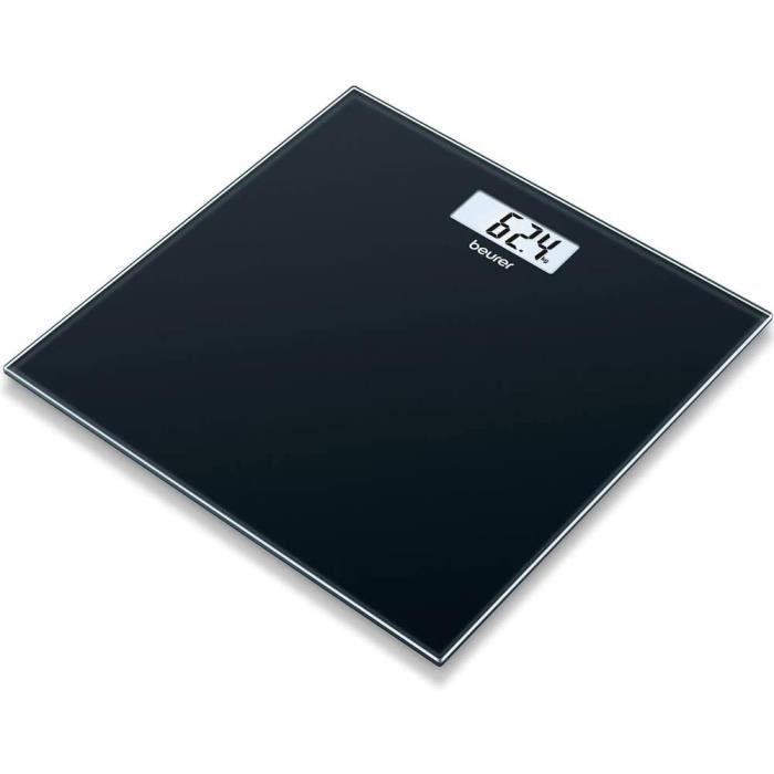 Beurer GS 10 Pèse-personne numérique noir, avec écran LCD, indicateur de surcharge, arrêt automatique, design noir plat et élégant e