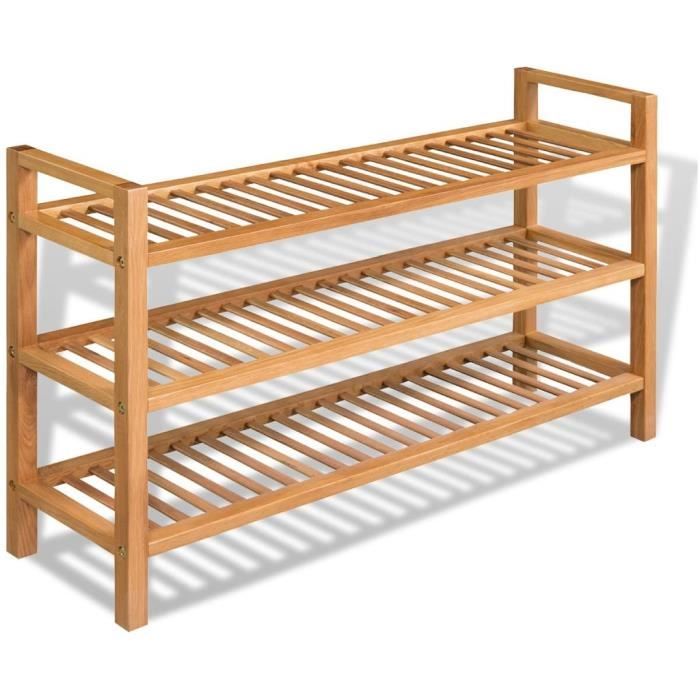 Étagère à chaussures avec 3 étagères 100x27x59.5cm Chêne massif ® YWT