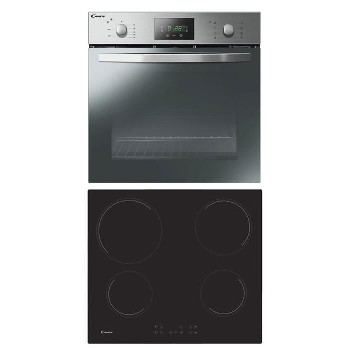 CANDY Four Catalyse Encastrable 65L Multifonction + Plaque de Cuisson Vitrocéramique 4 Foyers 56 Inox