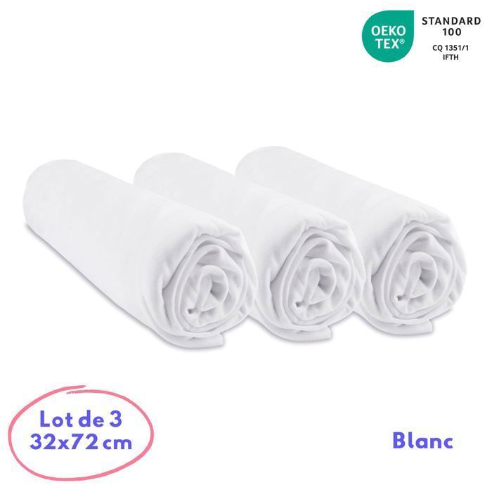 Lot de 3 draps housse coton pour couffin 32x72