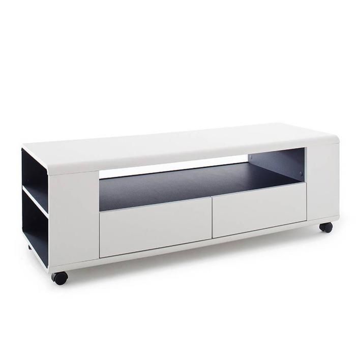 Meuble TV CHICAGO finition laquée blanc mat à roulettes blanc MDF Inside75
