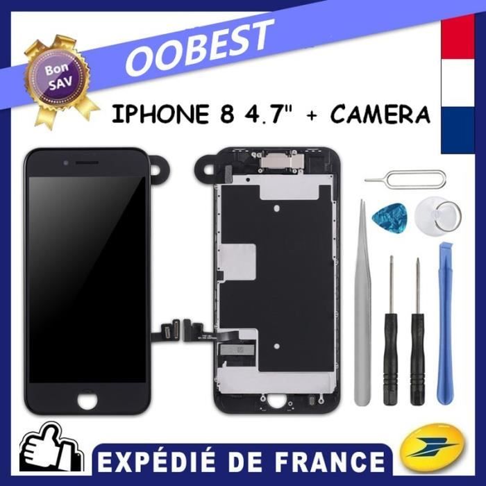 ECRAN COMPLET IPHONE 8 NOIR VITRE TACTILE + LCD SUR CHASSIS + OUTILS