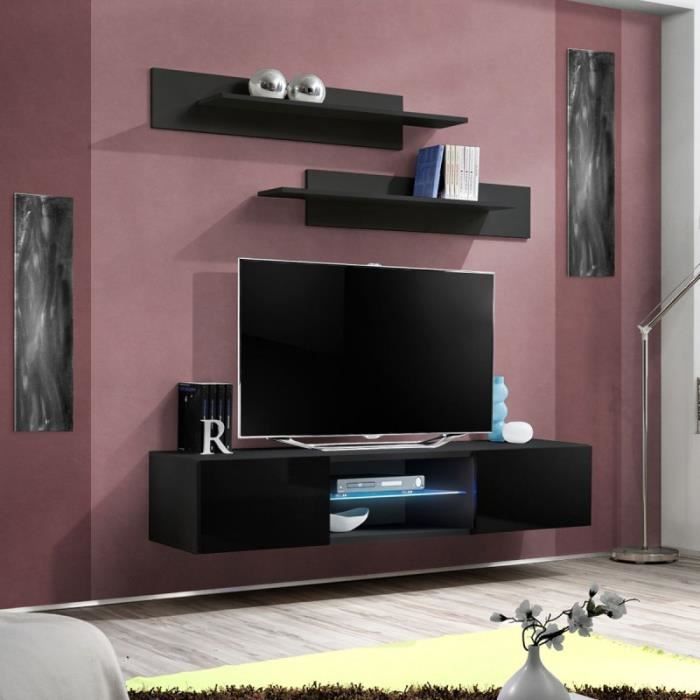 Meuble Tv Mural Design -fly Iii- 160cm Noir - Paris Prix