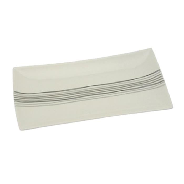 Lot de 6 Assiettes de Présentation Rectangles -Lignes- 31cm Blanc