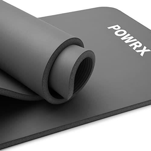 POWRX Tapis de gymnastique / de yoga avec sangle de transport + sac (Gris, 183 x 60 x 1cm)
