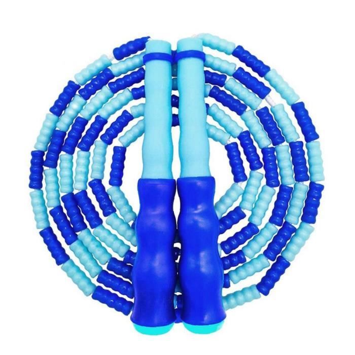 Réglable Corde à sauter sans corde à sauter avec perlée doux segment école Fitness exercice (Bleu)