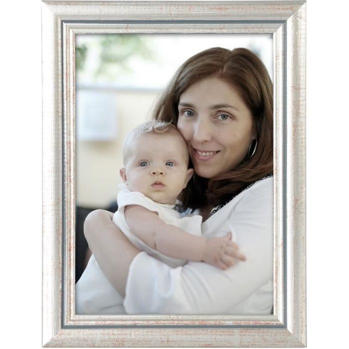 WOLTU Cadre photo en bois et vitre, Cadre photo de style Artos, Façade en verre, 30x45 cm environ, Argent