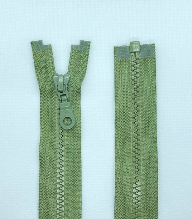 Fermeture éclair en plastique avec dents n° 5 Divisible (566 vert olive, 64 cm).[Z1872