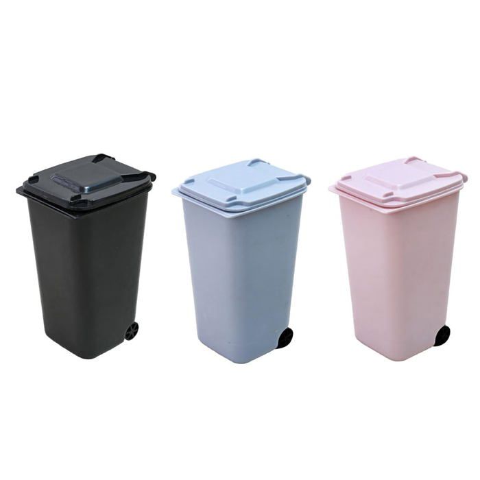 Lot De 2 Mini Poubelles De Table Leikurvo 12,5x16 Cm - Rose + Bleu Avec Couvercle