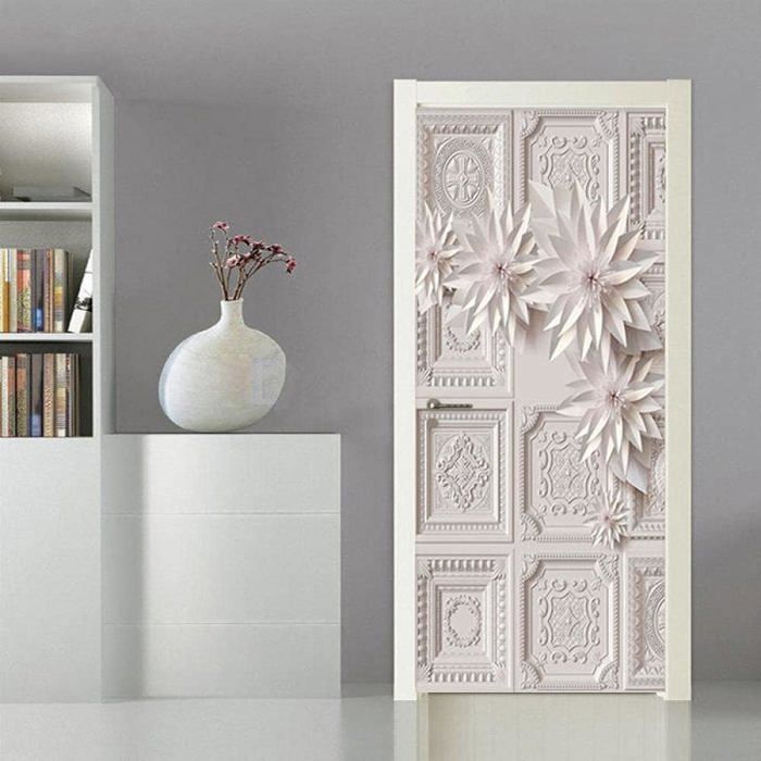 Sticker Porte Trompe l'oeil Effect Papier Peint 3D Style japonais et femmes pour Porte intérieure Bureau Chambre à Coucher Salon Salle de Bain Pont L77 x H200cm