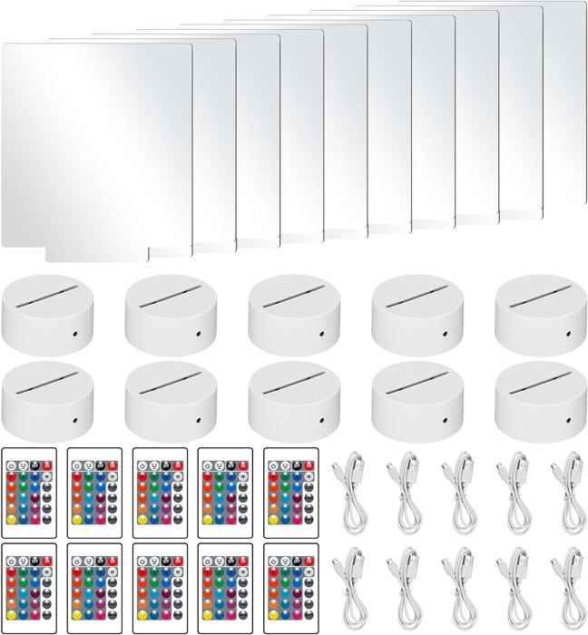 JOKILY Base LED En Bois, 3 Pièces Pour Affichage, Rectangulaire éclairé, Interrupteur USB Pour Panneau Acrylique épais Bricolage, Cristal Déco