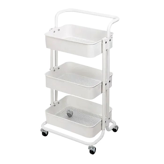 Desserte sur roulettes en métal blanc chariot mobile à 3 niveaux