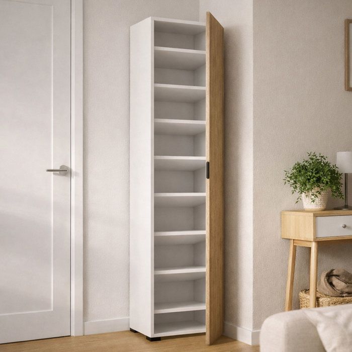 Dmora - Armoire multifonction Abuela 1 porte 50x30xh182 cm Blanc Chêne Panneau effet bois Dmora - Armoire multifonction Abuela 1 porte 50x30xh182 cm Blanc Chêne Panneau effet bois