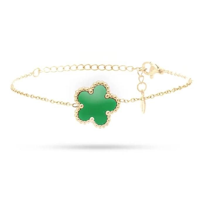 FREDDY FJ-20017 Bracelet fleur verte pour femme bracelet en acier inoxydable hypoallergénique