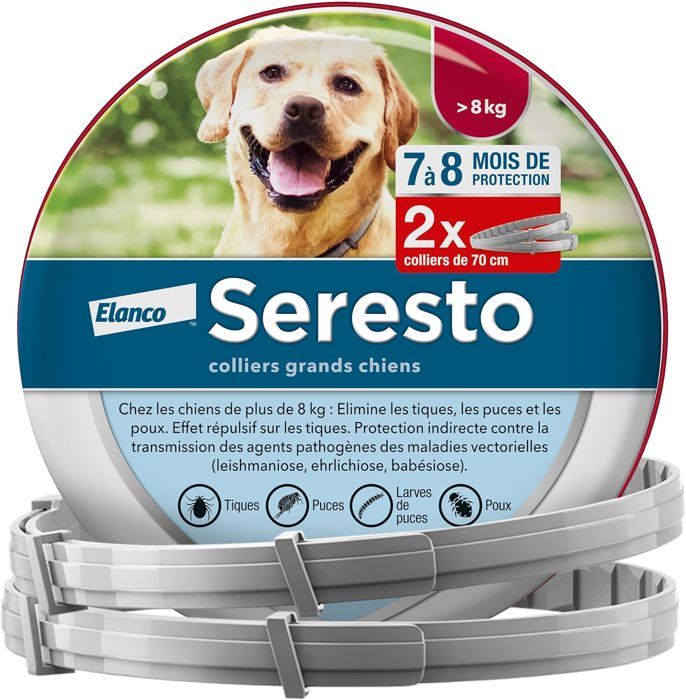Comparer les prix de Collier Grands Chiens – 2 colliers anti puces et anti tiques pour grands chiens de plus de 8 kg – Collier Seresto pour chien 7 à 8