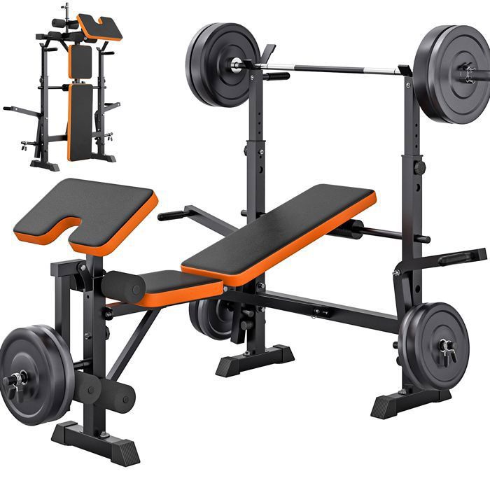 DRIPEX Banc de Musculation Pliable Réglable Inclinable Fitness pour Entrainement ercices Gym Complet sur Tout le Corps Orange+Noir