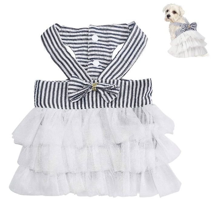 Meilleurs prix pour Robe fantaisie en tutu pour chien et chat - Adorable robe en maille rayée - Gilet de princesse - Avec nœud papillon - S