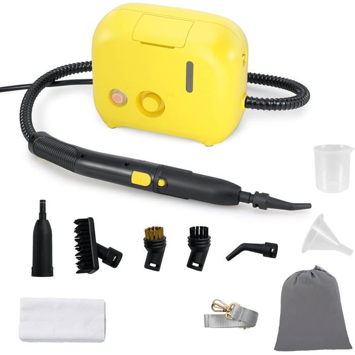 GOPLUS Nettoyeur à Vapeur Portable avec Réservoir de Pression 3 Bars 180°C Fonction à 27 Mins pour TapisRideaux Jaune