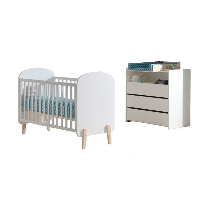KIDDY Lit bébé 60x120cm Blanc + Commode + Plan à langer KIDDY Lit bébé 60x120cm Blanc + Commode + Plan à langer