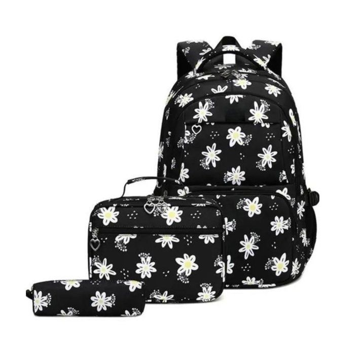 Ensemble Sac à Dos Fille ZHANAO 3 Pièces - Sac à Dos, Sac à Déjeuner, Trousse - Motif Marguerite (Daisy) - Résistant à L'Eau